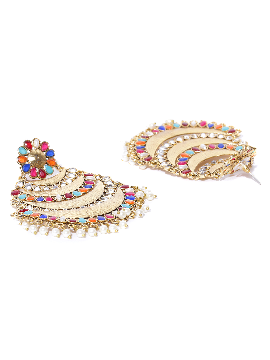 YouBella Multicoloured Gold-Plated Stone-Studded Beaded Chandbalis